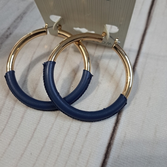 Worthington Gold Tone and Blue Hoop Earrings - Picture 2 of 2